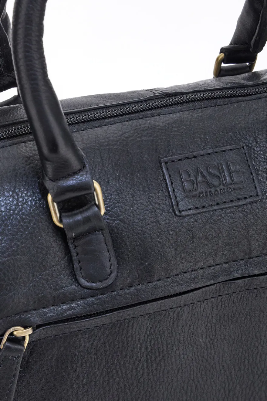 Borsa a mano nera in vera pelle artigianale con tracolla Basile BA3674DX