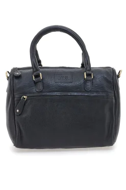 Borsa a mano nera in vera pelle artigianale con tracolla Basile BA3674DX