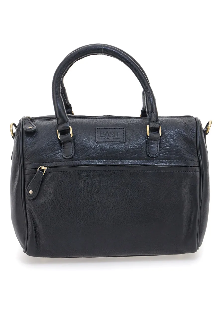 Borsa a mano nera in vera pelle artigianale con tracolla Basile BA3674DX