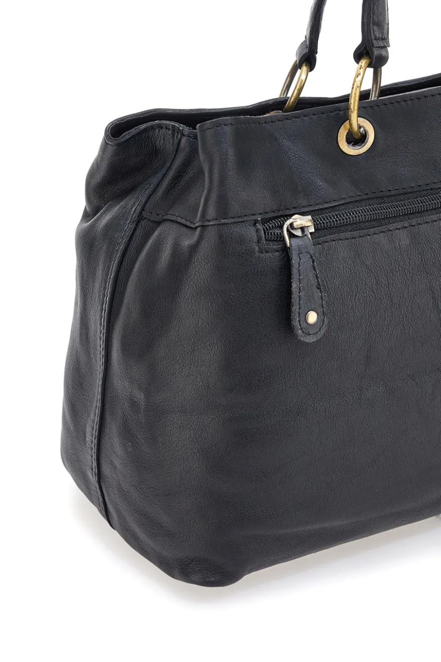 Borsa a mano nera in vera pelle con zip posteriore Basile BA3672DX