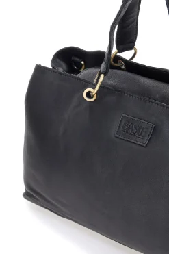 Borsa a mano nera in vera pelle con zip posteriore Basile BA3672DX