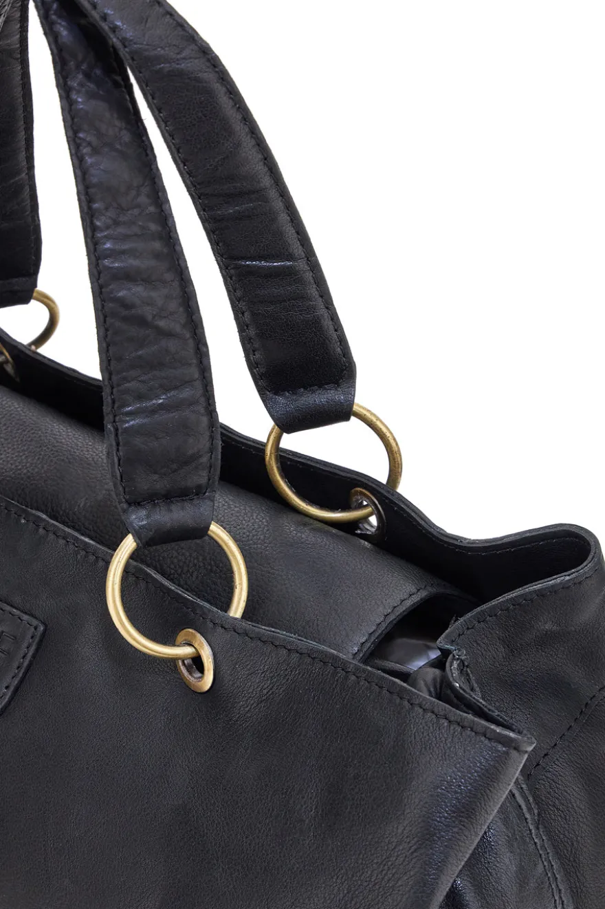 Borsa a mano nera in vera pelle con zip posteriore Basile BA3672DX