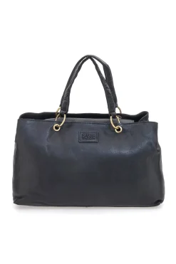 Borsa a mano nera in vera pelle con zip posteriore Basile BA3672DX