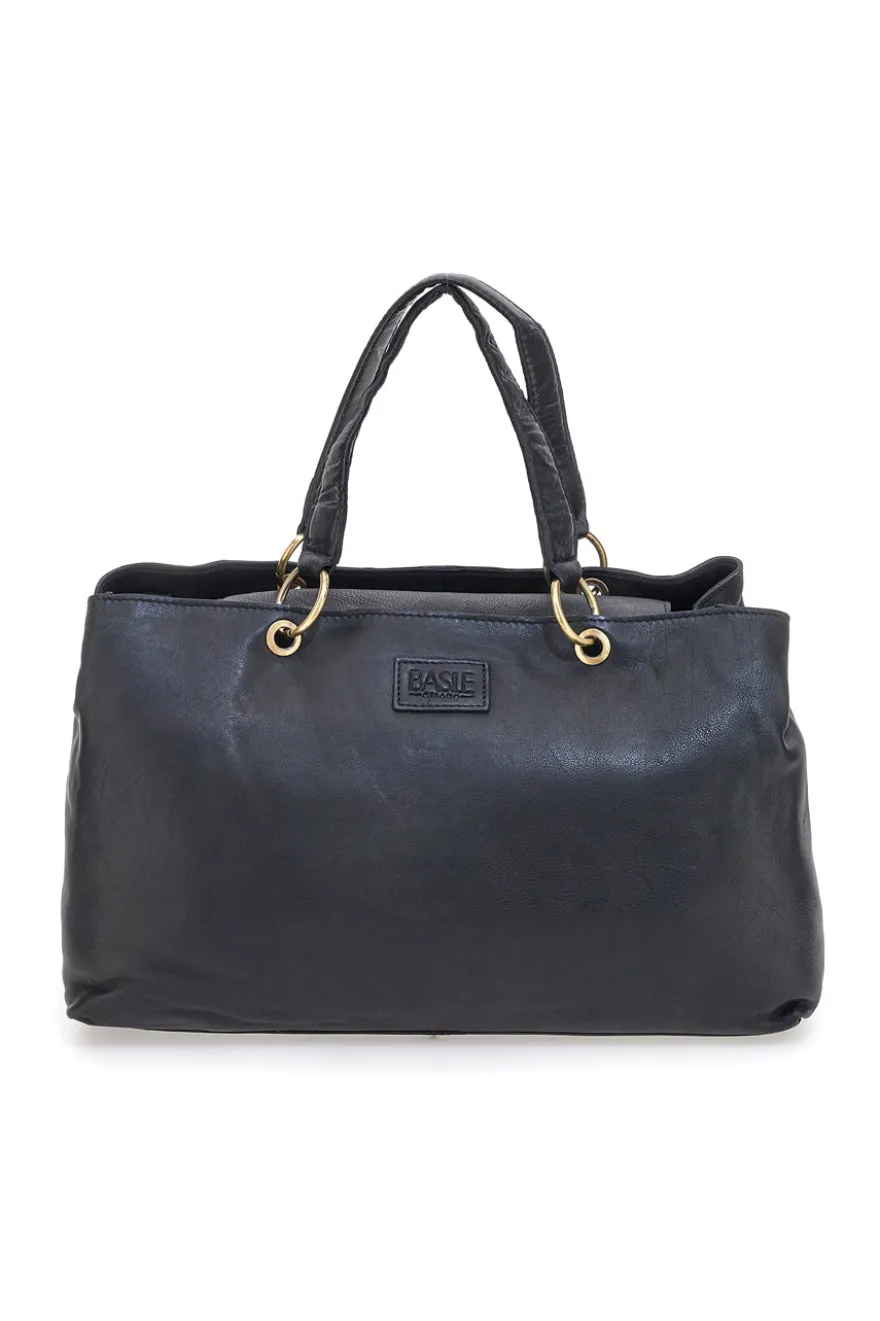 Borsa a mano nera in vera pelle con zip posteriore Basile BA3672DX