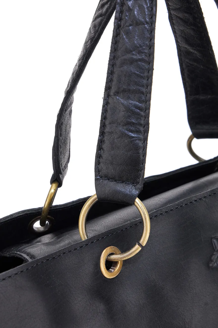 Borsa a mano nera in vera pelle con doppi manici e tracolla removibile Basile BA3672TI