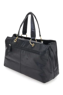 Borsa a mano nera in vera pelle con doppi manici e tracolla removibile Basile BA3672TI