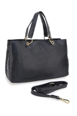 Borsa a mano nera in vera pelle con doppi manici e tracolla removibile Basile BA3672TI