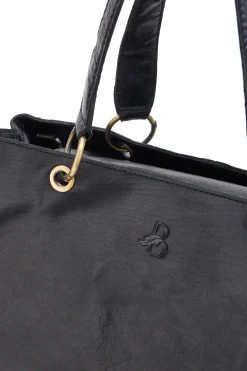 Borsa a mano nera in vera pelle con doppi manici e tracolla removibile Basile BA3672TI