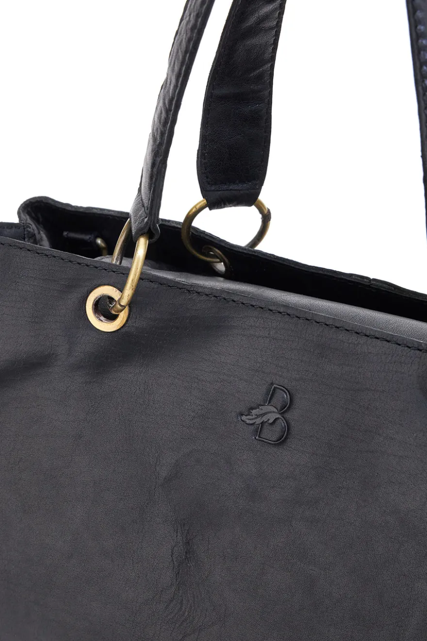 Borsa a mano nera in vera pelle con doppi manici e tracolla removibile Basile BA3672TI