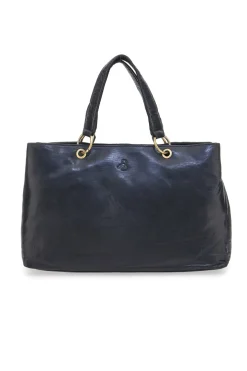 Borsa a mano nera in vera pelle con doppi manici e tracolla removibile Basile BA3672TI