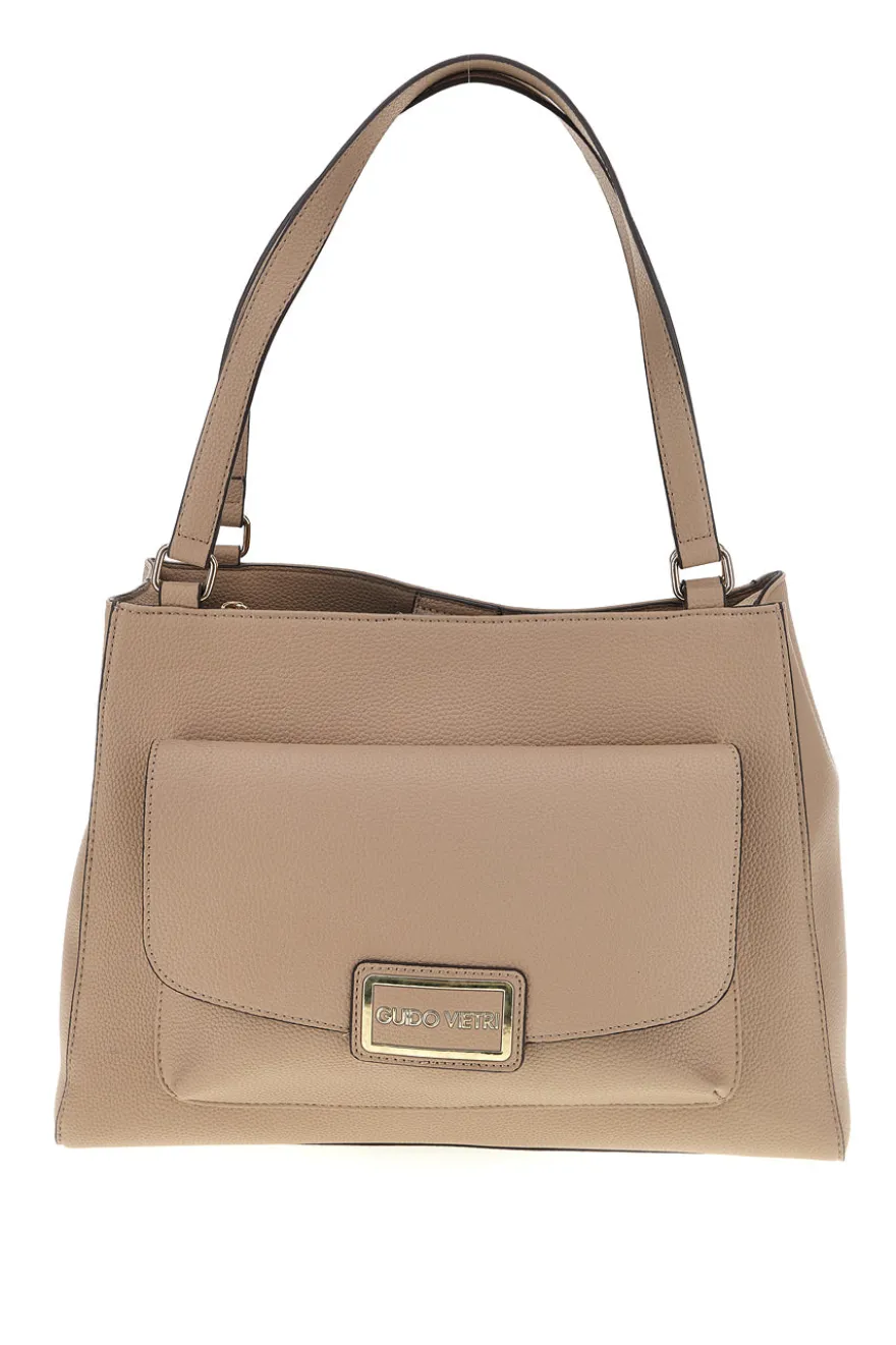 Borsa a spalla beige con tasca frontale e scomparti interni Guido Vietri TRIK30,370,B0AAA
