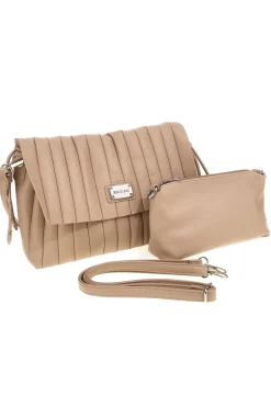 Borsa a spalla beige con pattina e pochette Me & Me E4728B