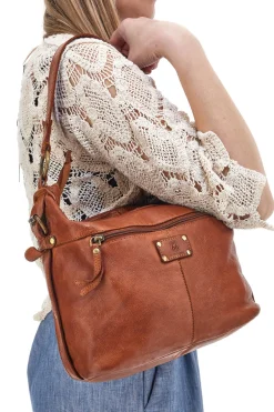 Borsa A Spalla Marrone in Vera Pelle con Tasca Frontale ROUTE 66 61906