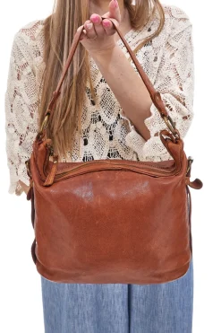 Borsa A Spalla Marrone in Vera Pelle con Tasca Frontale ROUTE 66 61906