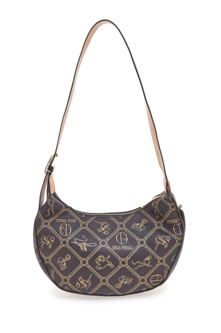 Borsa a spalla marrone stampa logo Giulia Pieralli R-335