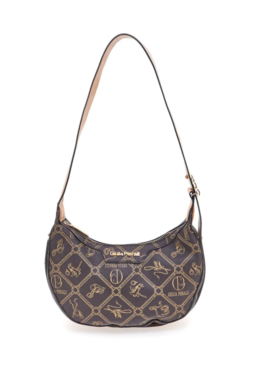Borsa a spalla marrone stampa logo Giulia Pieralli R-335