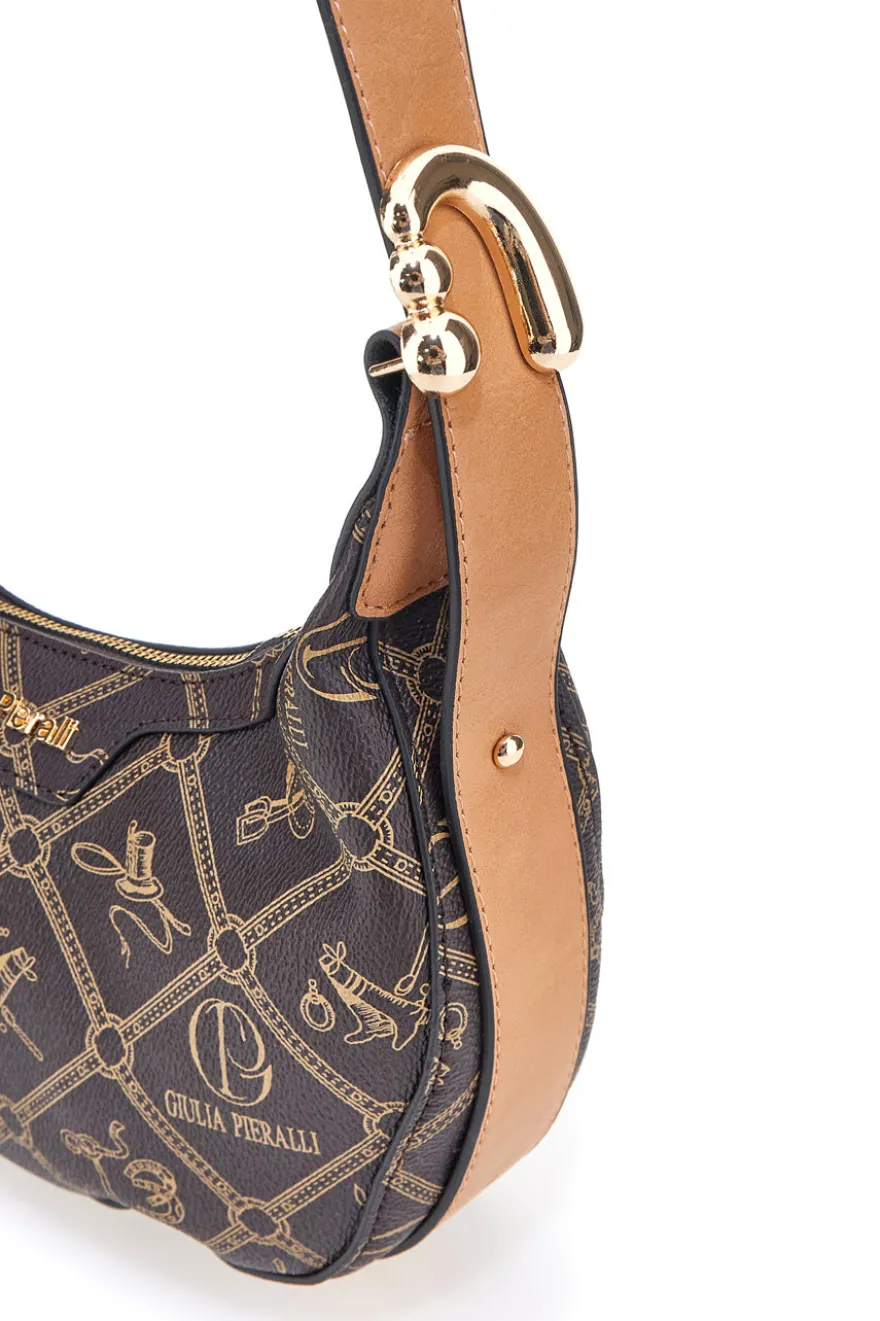 Borsa a spalla marrone stampa logo Giulia Pieralli R-335