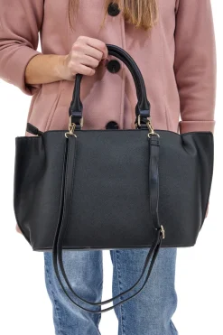 Borsa a Spalla Nera con dettagli Dorati e Manico Double Check 18248-2