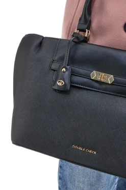 Borsa a Spalla Nera con dettagli Dorati e Manico Double Check 18248-2