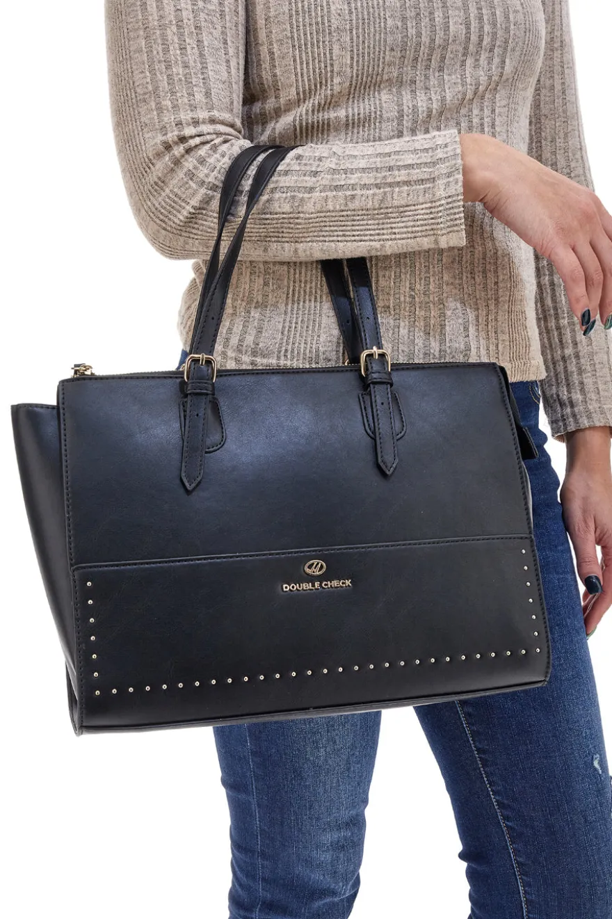 Borsa a spalla nera DOUBLE CHECK 18242-2