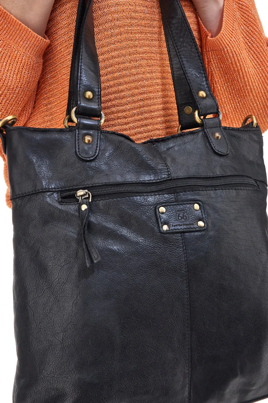 Borsa a Spalla Nera In Vera Pelle Route 66 61862/OLDR