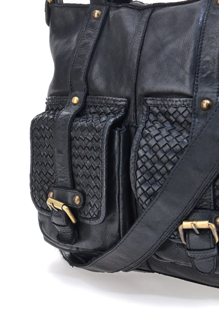 Borsa a Spalla Nera In Vera Pelle Route 66 61862/OLDR
