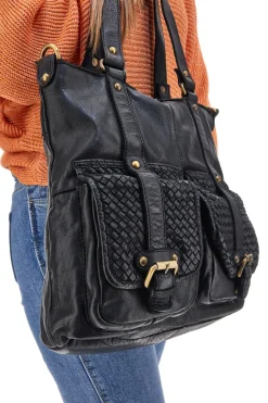 Borsa a Spalla Nera In Vera Pelle Route 66 61862/OLDR