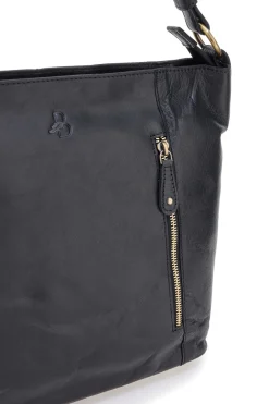 Borsa a spalla nera in vera pelle artigianale con zip Basile BA3665TI