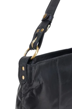 Borsa a spalla nera in vera pelle artigianale con zip Basile BA3665TI