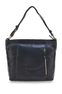 Borsa a spalla nera in vera pelle artigianale con zip Basile BA3665TI
