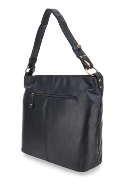 Borsa a spalla nera in vera pelle artigianale con zip Basile BA3665TI