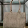 Borsa a spalla traforata beige con manici Lancetti LL25S-253-1