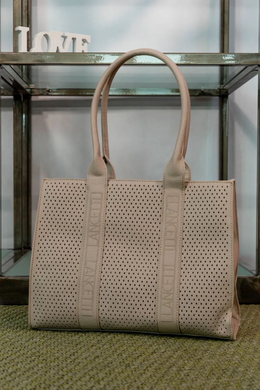 Borsa a spalla traforata beige con manici Lancetti LL25S-253-1