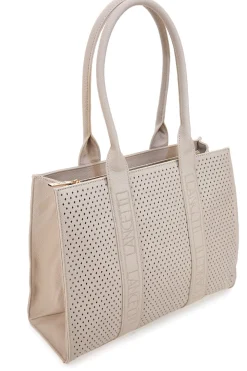 Borsa a spalla traforata beige con manici Lancetti LL25S-253-1