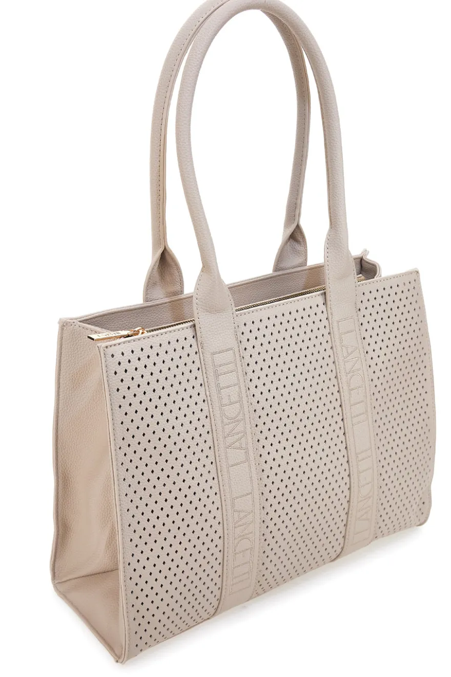 Borsa a spalla traforata beige con manici Lancetti LL25S-253-1