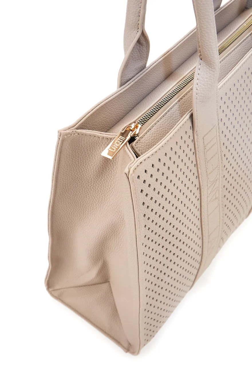 Borsa a spalla traforata beige con manici Lancetti LL25S-253-1