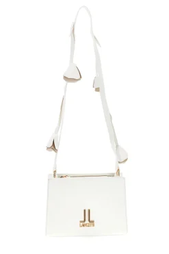 Borsa a Tracolla Bianca con Logo Dorato e Tracolla con Fiori Lancetti LL26S-106-2