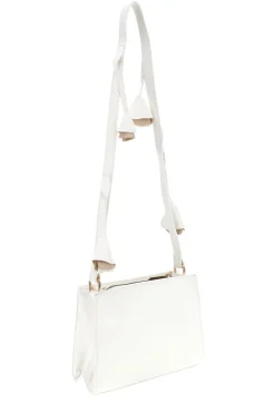 Borsa a Tracolla Bianca con Logo Dorato e Tracolla con Fiori Lancetti LL26S-106-2
