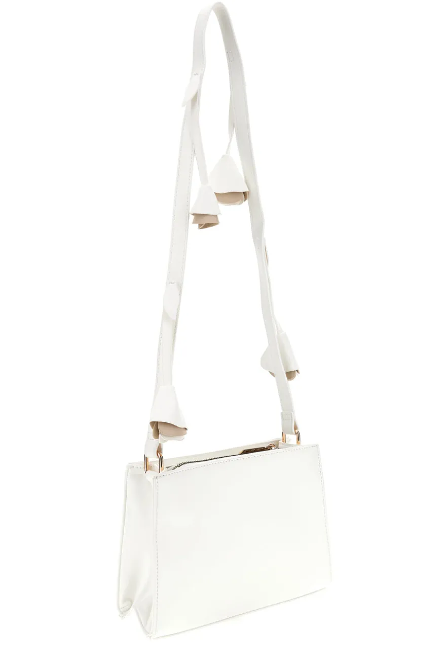 Borsa a Tracolla Bianca con Logo Dorato e Tracolla con Fiori Lancetti LL26S-106-2