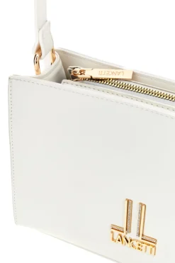 Borsa a Tracolla Bianca con Logo Dorato e Tracolla con Fiori Lancetti LL26S-106-2
