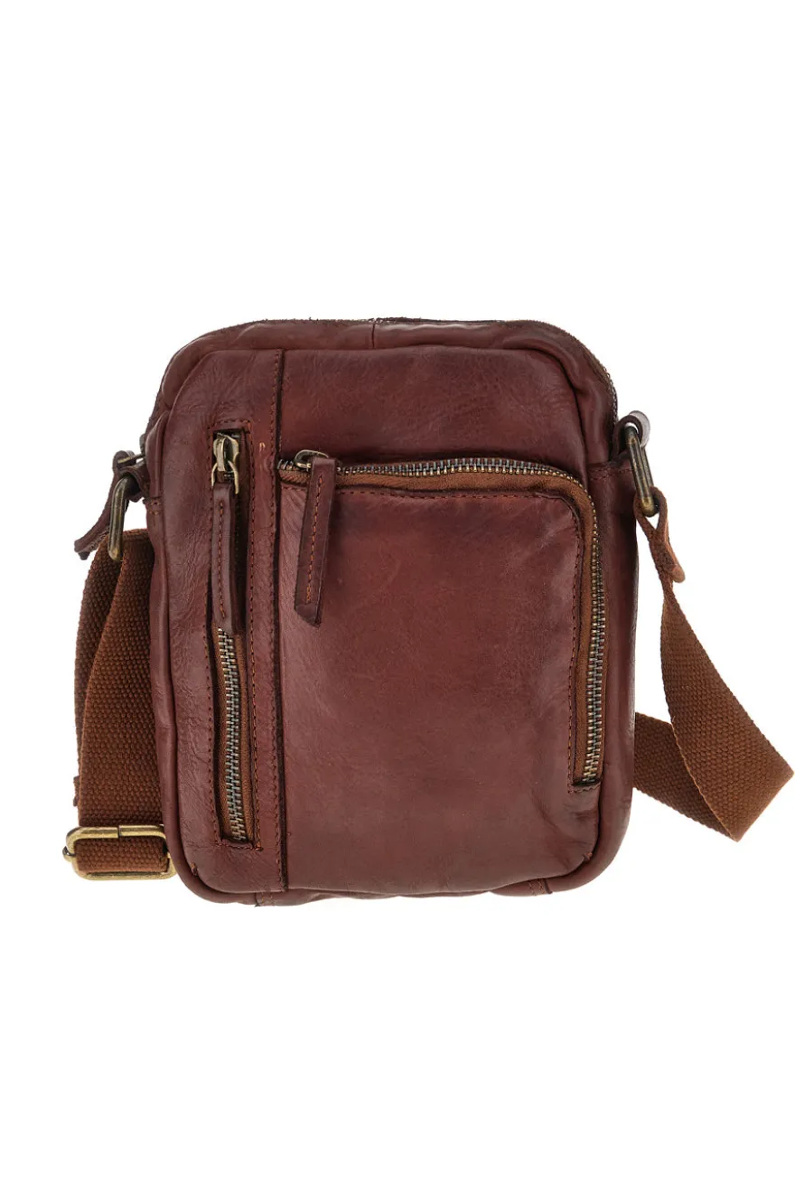 Borsa a tracolla cognac con tasche con zip Black shoot CLASS WYP002