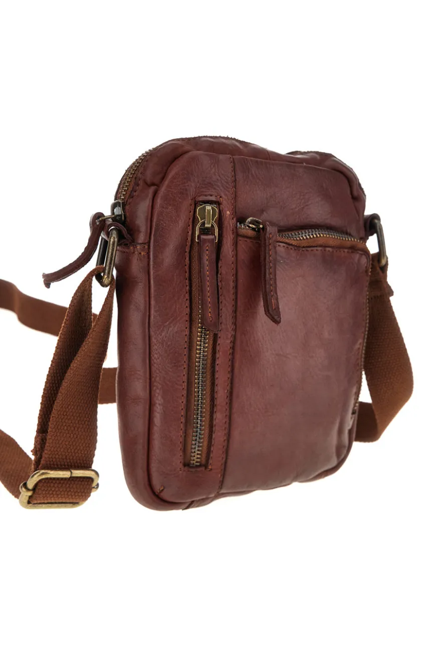 Borsa a tracolla cognac con tasche con zip Black shoot CLASS WYP002