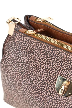 Borsa a Tracolla Marrone con Fantasia Micro e Chiusura a Scatto Dorata Basile BA1280TAP