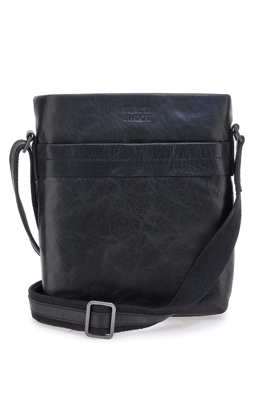 Borsa a tracolla nera in pelle con tracolla regolabile Black Shoot BS2883/T