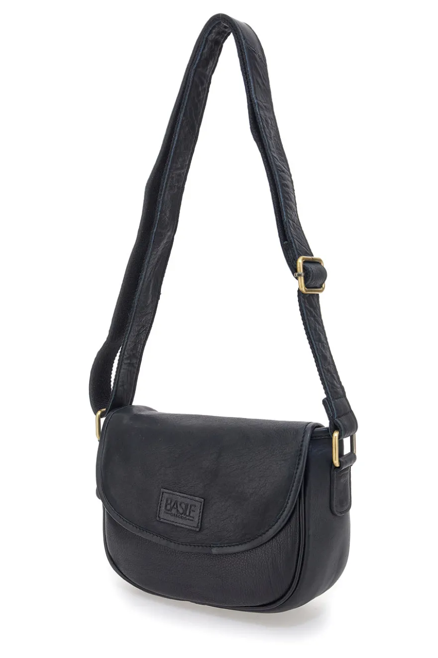Borsa a tracolla nera in vera pelle artigianale Basile BA3542DX