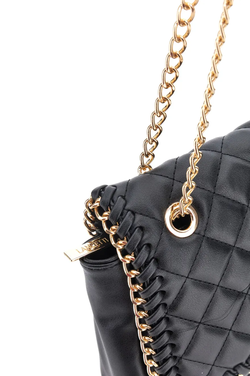 Borsa a tracolla Nera Trapuntata con Catena Dorata Lancetti 25S-259-3