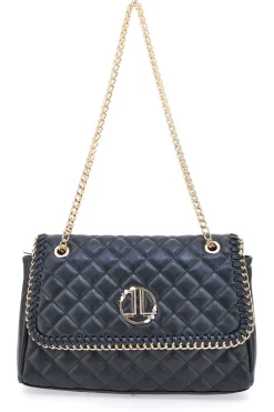 Borsa a tracolla Nera Trapuntata con Catena Dorata Lancetti 25S-259-3