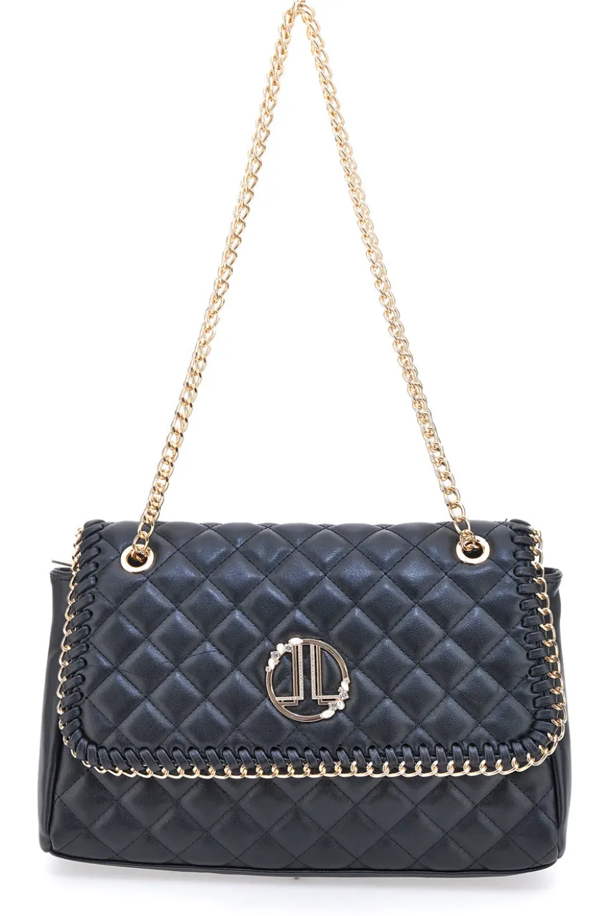 Borsa a tracolla Nera Trapuntata con Catena Dorata Lancetti 25S-259-3