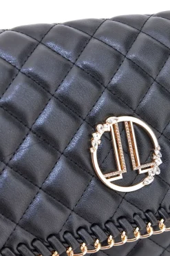 Borsa a tracolla Nera Trapuntata con Catena Dorata Lancetti 25S-259-3