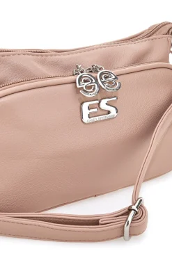 Borsa a tracolla rosa cipria con doppia zip Emma Spagnesi PU1804